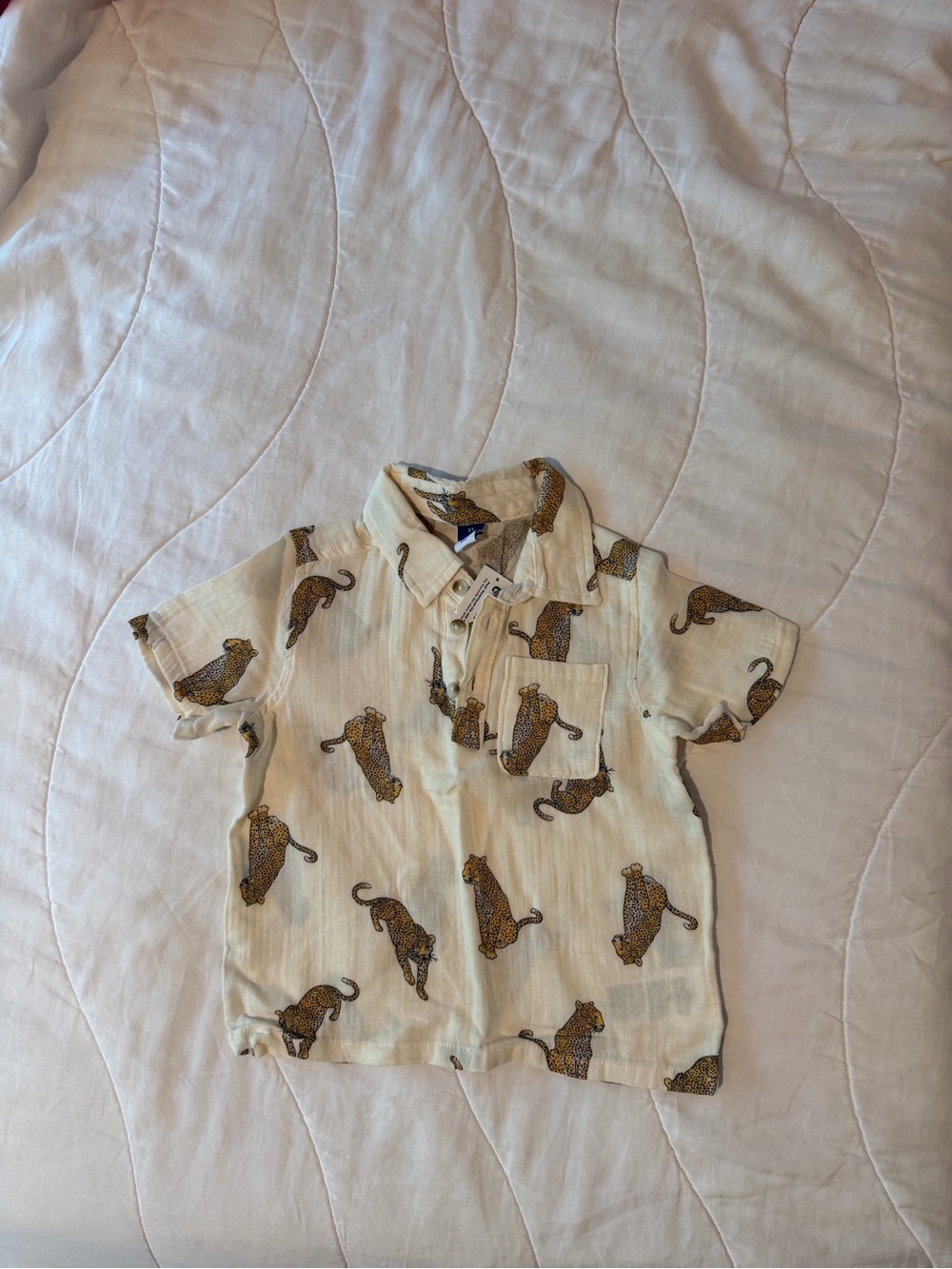 Old Navy Cream Button-Down Polo with Leopard Print